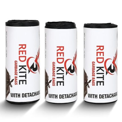 Red Kite Garbage Bags Medium Size 19 x 21 Inches Black | Heavy Duty Garbage Disposal & Trash Bags | 90 Bags (3 Rolls of 30) | Bin Bags for Kitchen, Office, Home